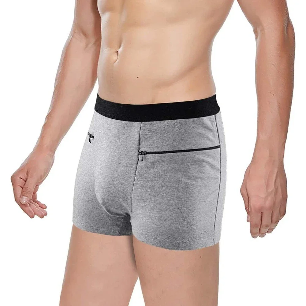 H&R Men's 2 Packs Boxer Briefs Secret Hidden Pocket Travel Underwear Front M